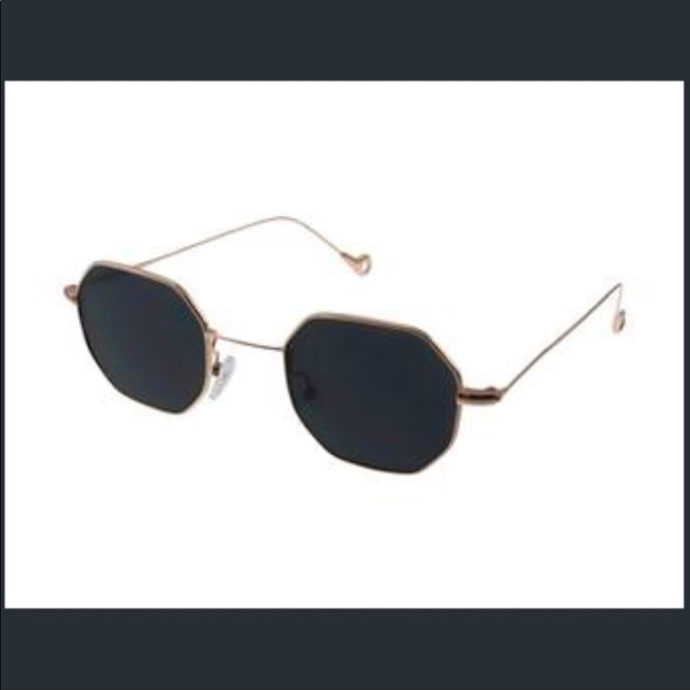 Octagon Black Lens Gold Frame Sunglasses